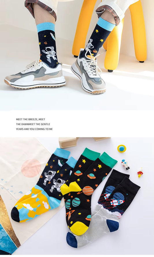 Crazy Outer space long Socks Black