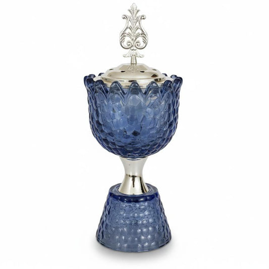 Hand-crafted silver and blue incense burner