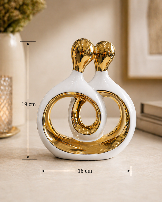 Intertwined Couple Sculpture – Small (White & Gold)