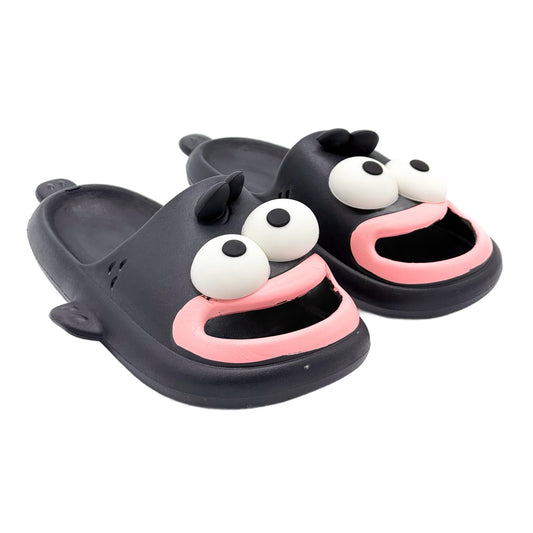 Fish Slippers, Fish Slides, Cute Cartoon Animal Shape Slippers, Non-Slip Open Toe Thick Sole Funny Beach Pool Shower Shoes Bathroom Sandals for Adults Kids Black