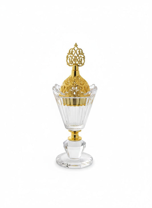 Imperial Glow: Crystal & Gold Filigree Incense Burner