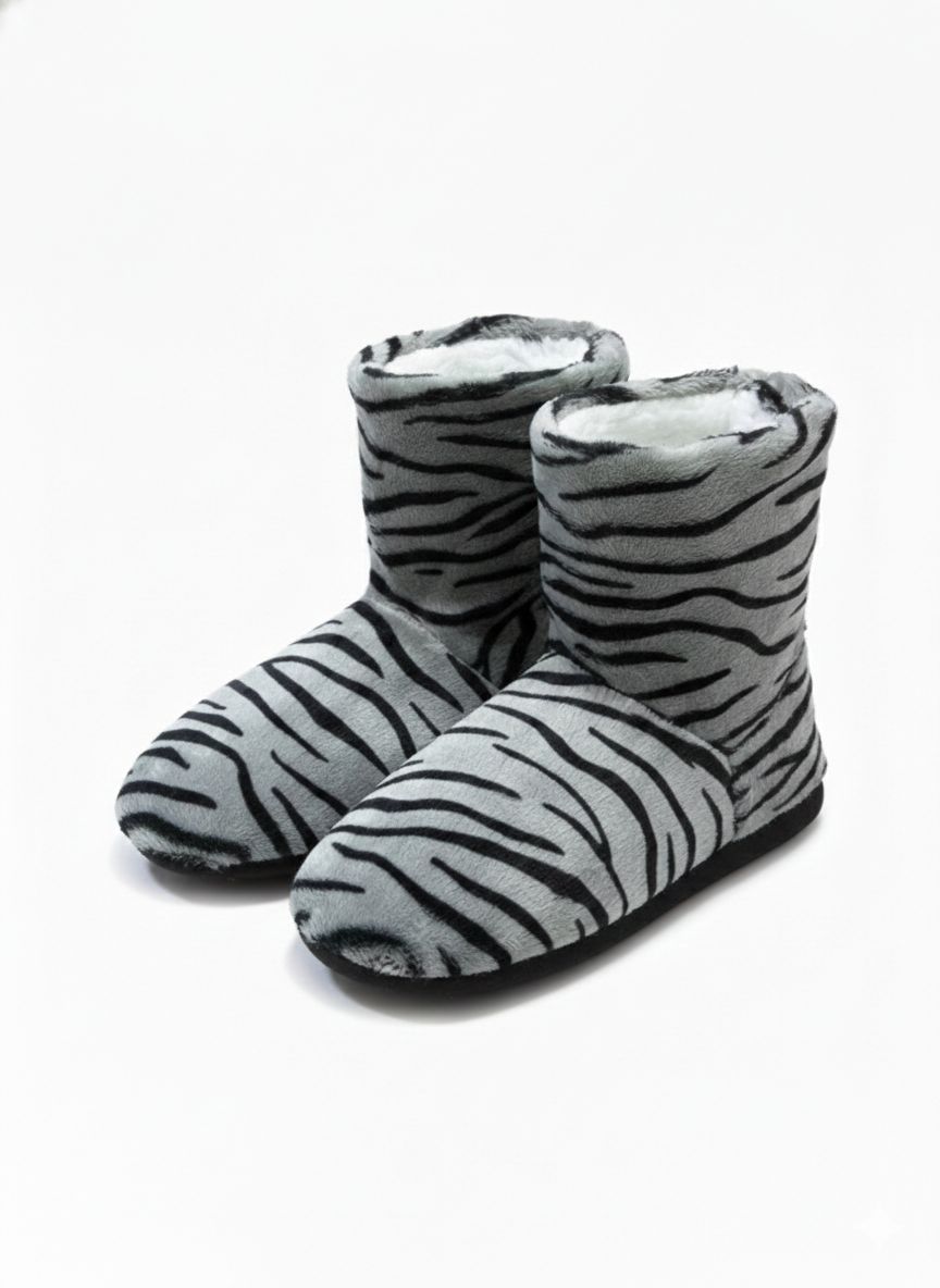 Wild Zebra Plush Slipper Boots