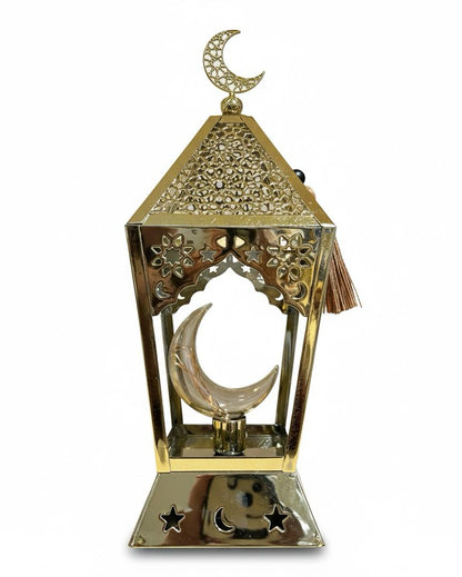 The Crescent Glow: Intricate Gold Filigree Lantern