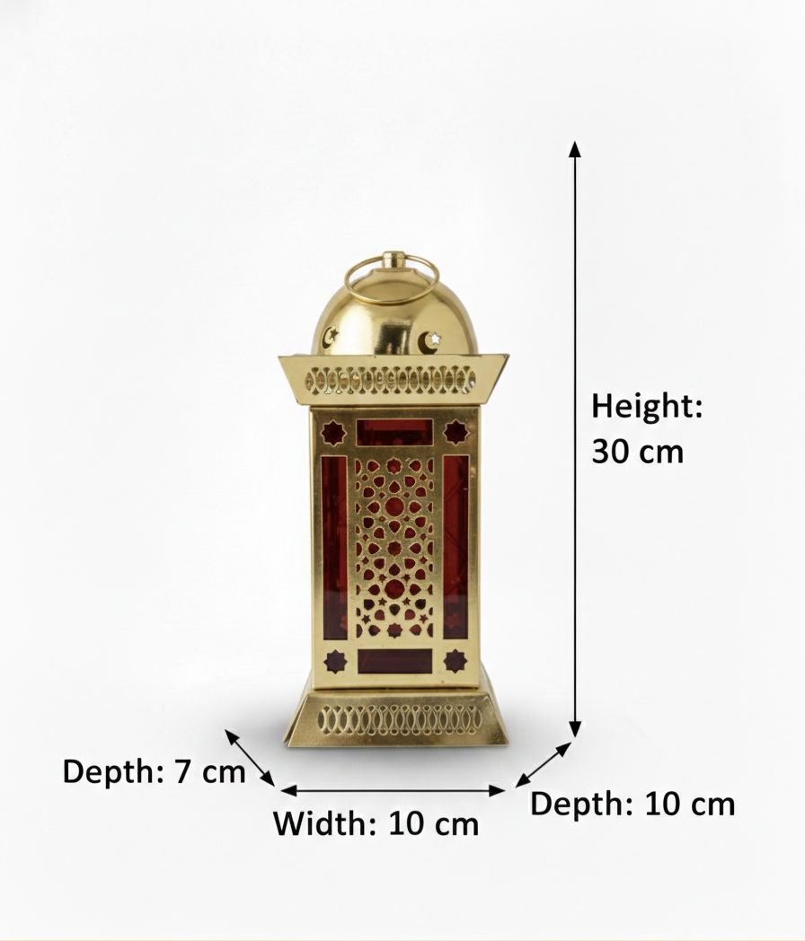 Ruby Glow: Gilded Moroccan-Style Lantern