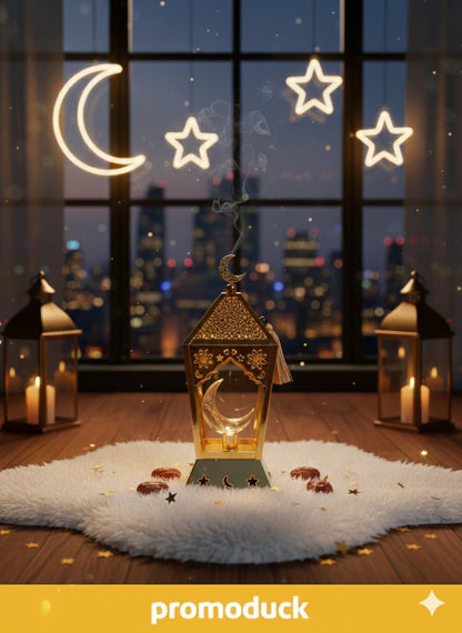 The Crescent Glow: Intricate Gold Filigree Lantern