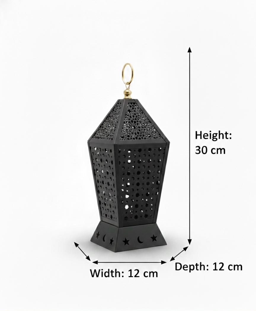 Midnight Glow: Intricate Geometric Metal Lantern