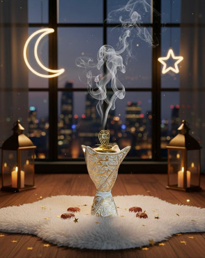 The Al-Khatt Chalice: Calligraphic White & Gold Mabkhara