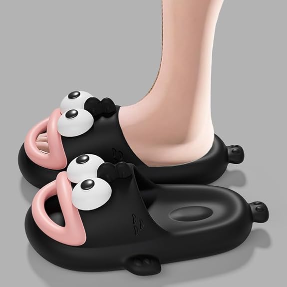 Fish Slippers, Fish Slides, Cute Cartoon Animal Shape Slippers, Non-Slip Open Toe Thick Sole Funny Beach Pool Shower Shoes Bathroom Sandals for Adults Kids Black