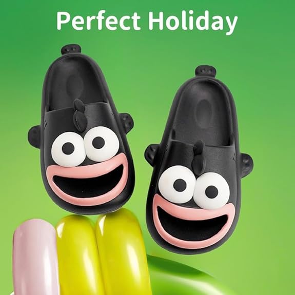 Fish Slippers, Fish Slides, Cute Cartoon Animal Shape Slippers, Non-Slip Open Toe Thick Sole Funny Beach Pool Shower Shoes Bathroom Sandals for Adults Kids Black