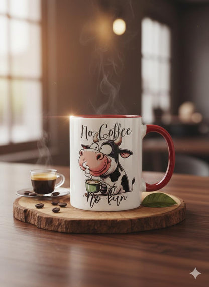 "No Coffee, No Fun" Cow Ceramic Mug