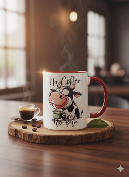 The "No Coffee, No Fun" Two-Tone Cow Mug