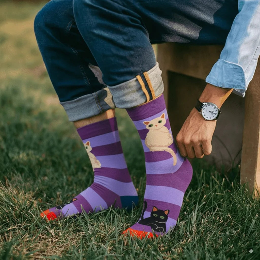 Crazy Cat long Socks Purple