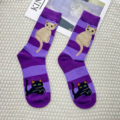 Crazy Cat long Socks Purple
