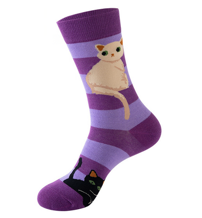 Crazy Cat long Socks Purple