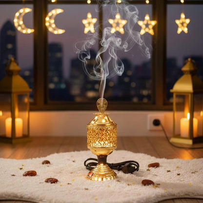Golden Oasis: Electric Filigree Incense Burner