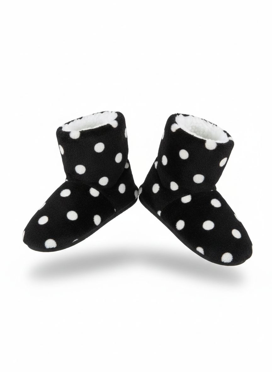 Midnight Polka Dot Plush Slipper Boots
