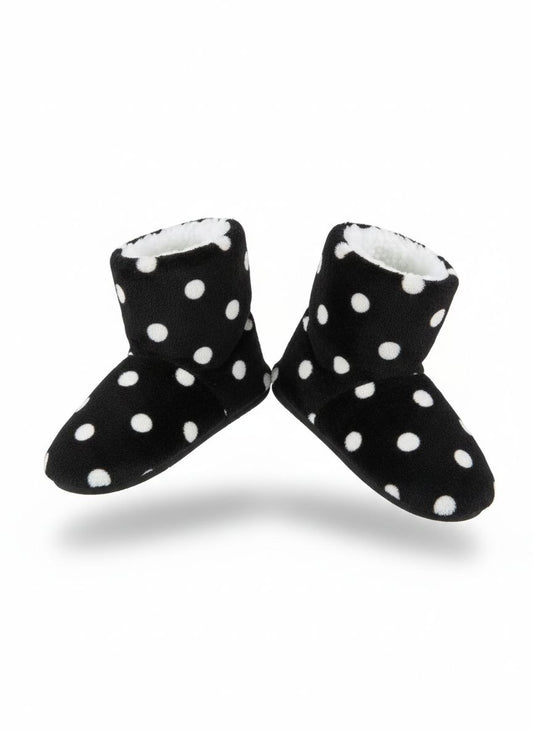 Midnight Polka Dot Plush Slipper Boots