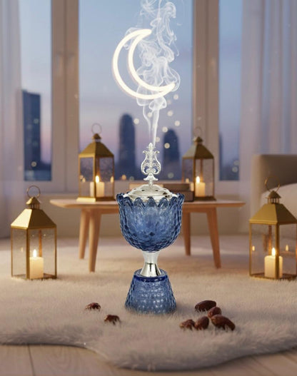 Hand-crafted silver and blue incense burner