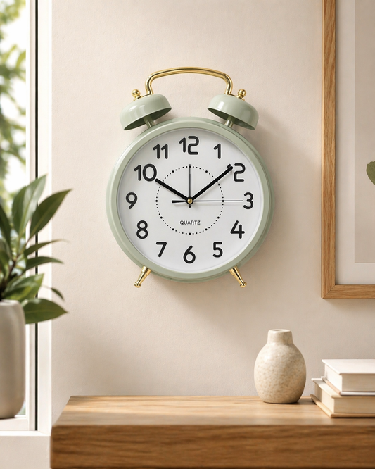 Retro Twin Bell Mint Green Wall Clock