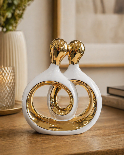 Intertwined Couple Sculpture – Small (White & Gold)