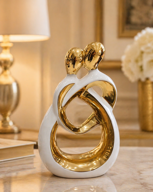 Intertwined Couple Sculpture – Large (White & Gold)
