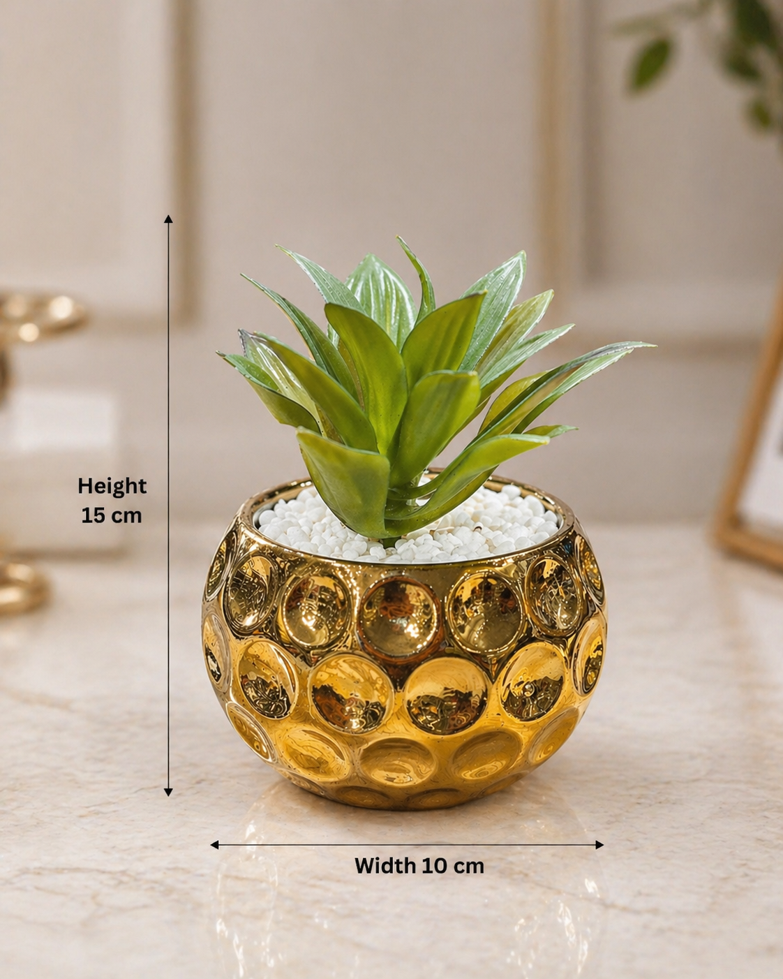Gold Dimple Ball Succulent Pot with Artificial Plant