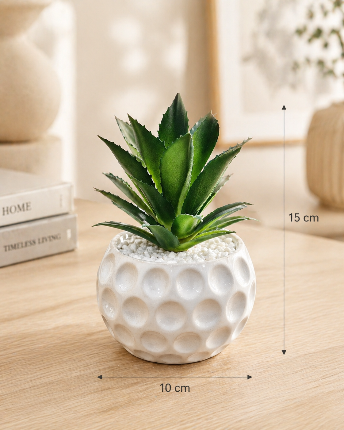 White Dimple Ball Succulent Pot with Artificial Plant
