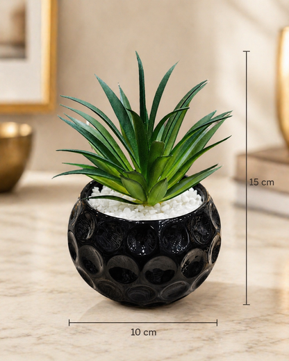 Black Dimple Ball Succulent Pot with Artificial Plant