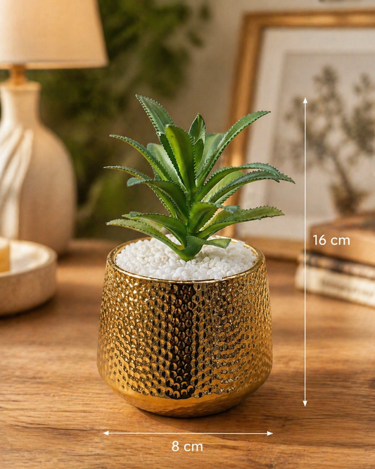 Black & Gold Hammered Succulent Pot with Artificial Plant