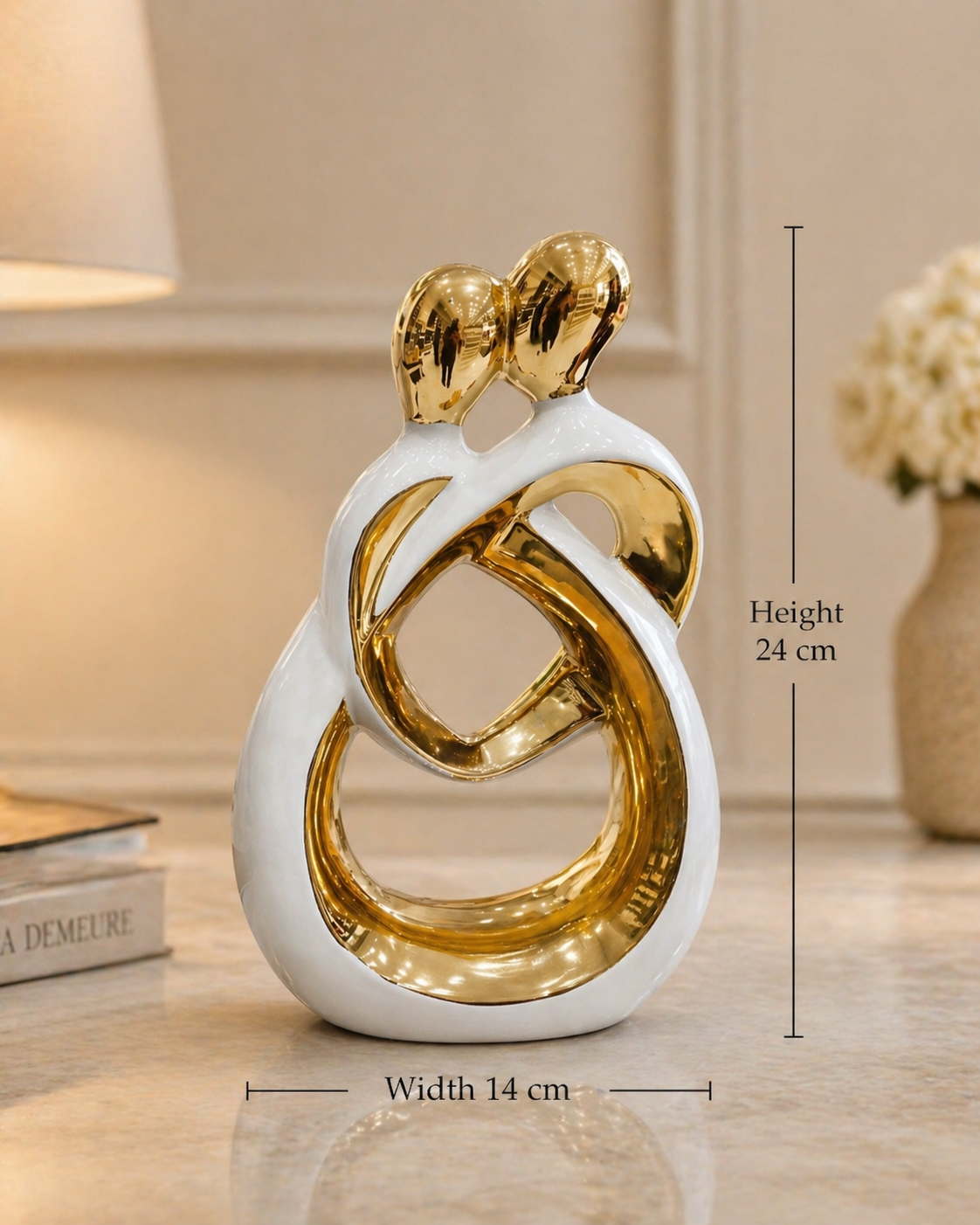 Intertwined Couple Sculpture – Large (White & Gold)