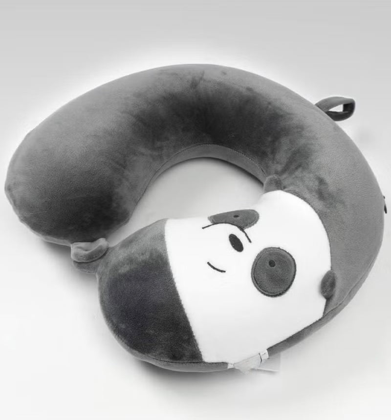 Travel Neck Panda Pillow with, We Bare Bears Memory Foam Neck Cartoon Pillow Gift for Travelling, Sleeping, Airplane, Car, Home & Office Gray