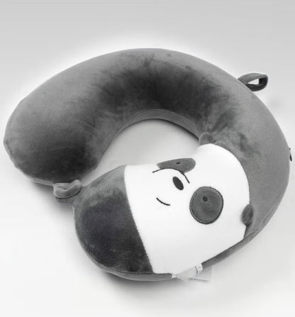 Travel Neck Panda Pillow with, We Bare Bears Memory Foam Neck Cartoon Pillow Gift for Travelling, Sleeping, Airplane, Car, Home & Office Gray