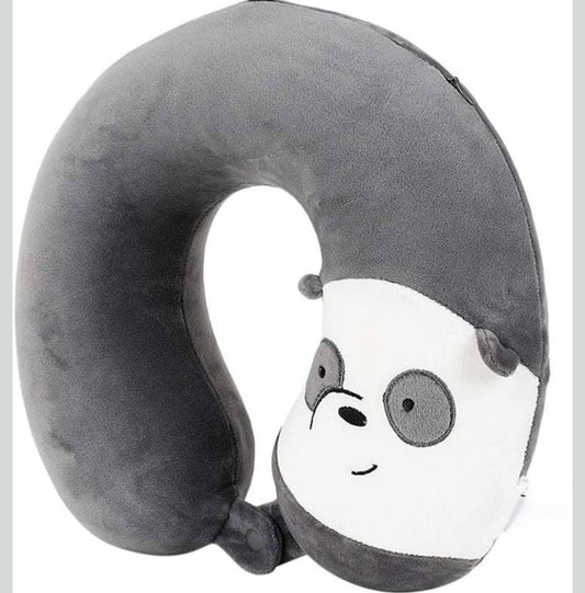 Travel Neck Panda Pillow with, We Bare Bears Memory Foam Neck Cartoon Pillow Gift for Travelling, Sleeping, Airplane, Car, Home & Office Gray