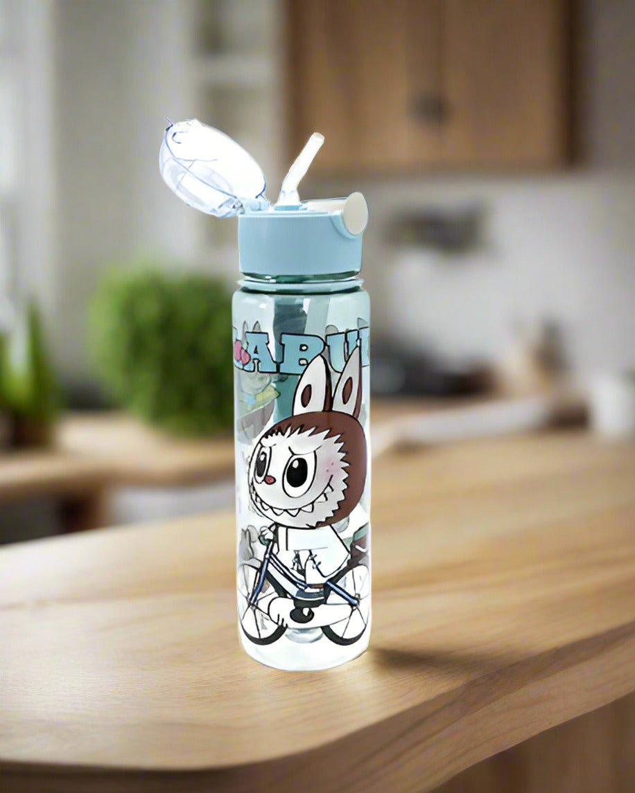 Labubu Brown Hair School flask bottle Transparent Blue
