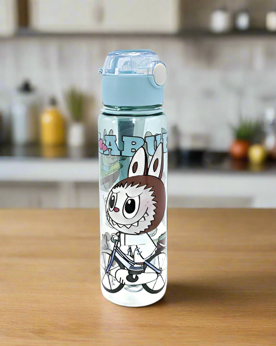 Labubu Brown Hair School flask bottle Transparent Blue