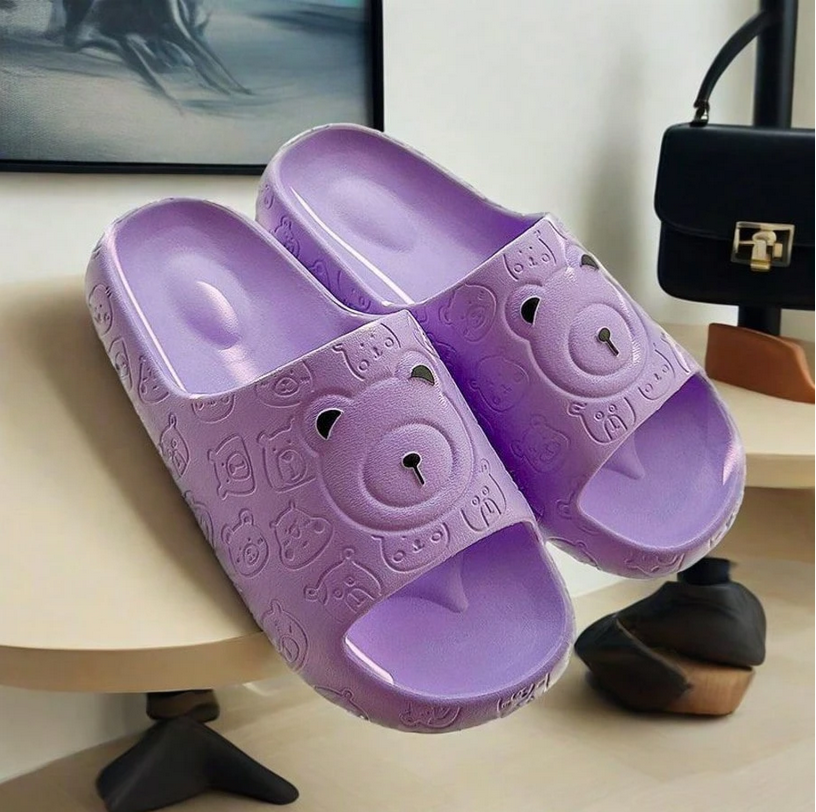 Cute Cartoon Bear Fashion Versatile Niche Couple Slouchy Slippers, Thick Bottom EVA Material Soft Comfortable Breathable Non-Slip