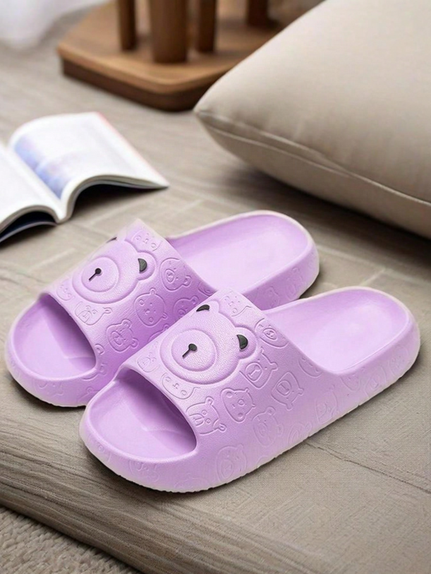 Cute Cartoon Bear Fashion Versatile Niche Couple Slouchy Slippers, Thick Bottom EVA Material Soft Comfortable Breathable Non-Slip