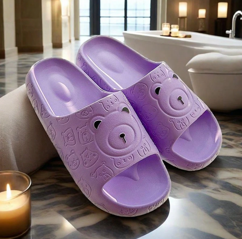 Cute Cartoon Bear Fashion Versatile Niche Couple Slouchy Slippers, Thick Bottom EVA Material Soft Comfortable Breathable Non-Slip