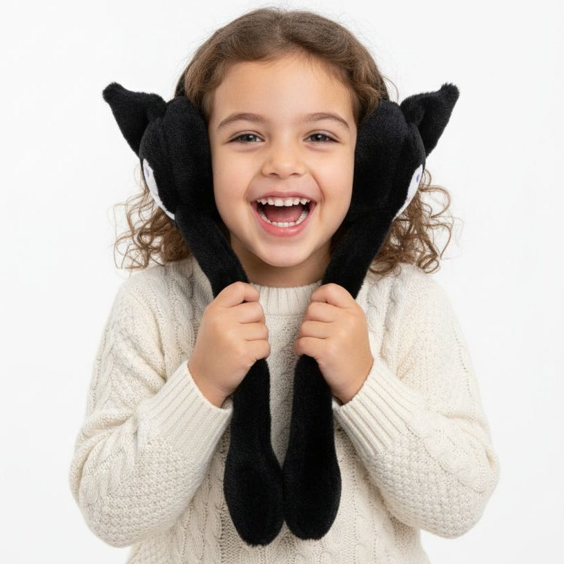 Plush Cat Ear Squeeze Earmuffs – Black