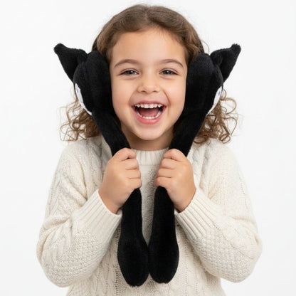 Plush Cat Ear Squeeze Earmuffs – Black