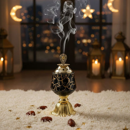 Midnight Gilded Chalice: Obsidian & Gold Mabkhara