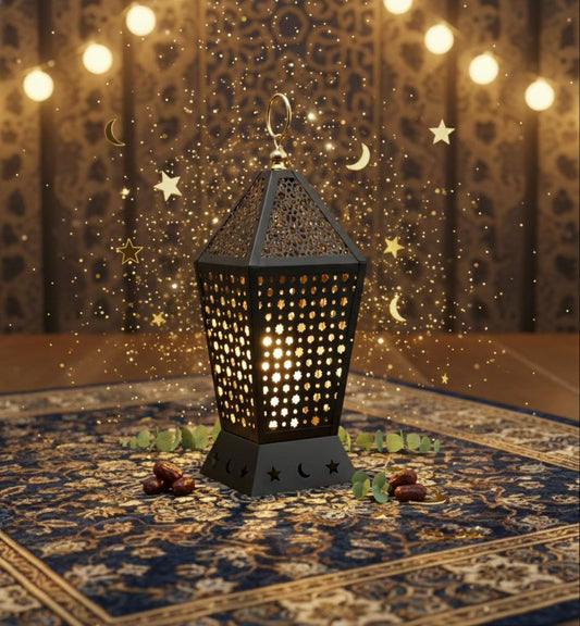 Midnight Glow: Intricate Geometric Metal Lantern