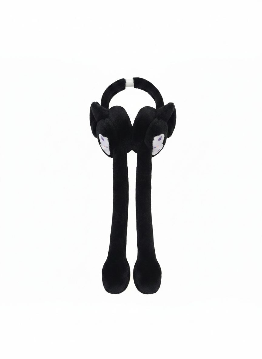 Plush Cat Ear Squeeze Earmuffs – Black