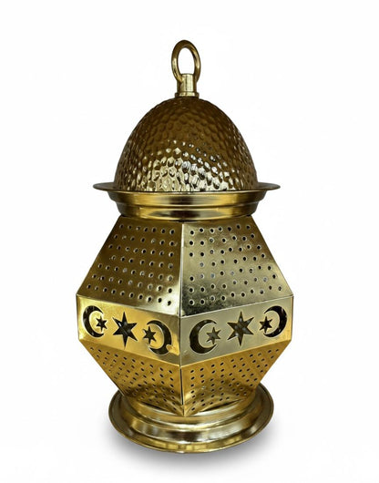 Celestial Glow: Perforated Brass-Tone Lantern