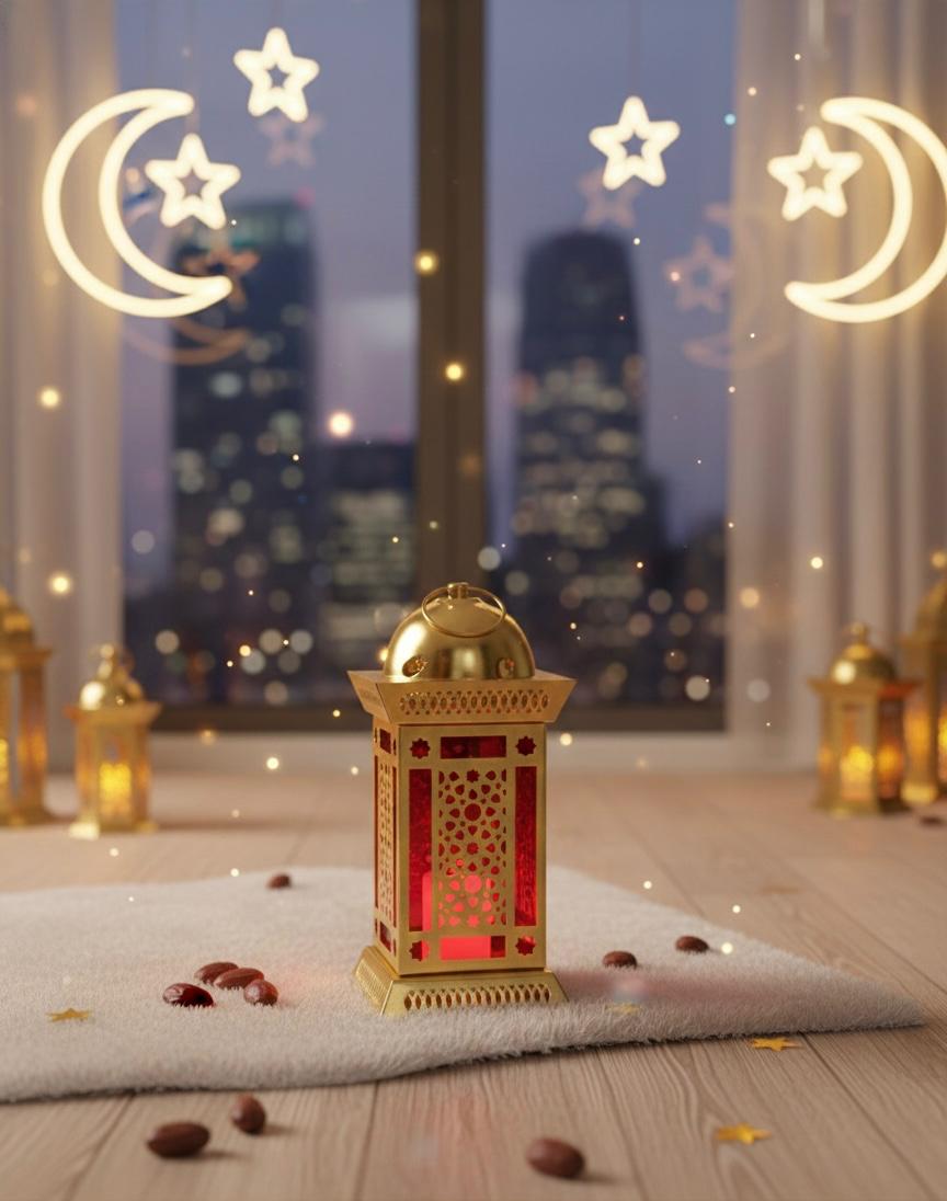 Ruby Glow: Gilded Moroccan-Style Lantern