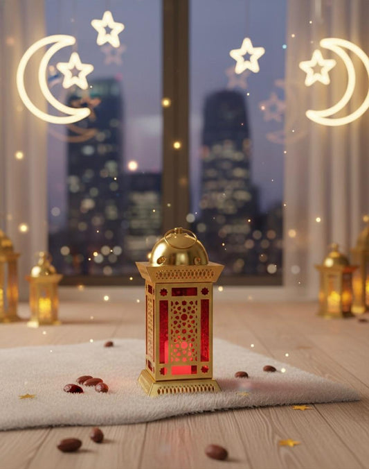Ruby Glow: Gilded Moroccan-Style Lantern