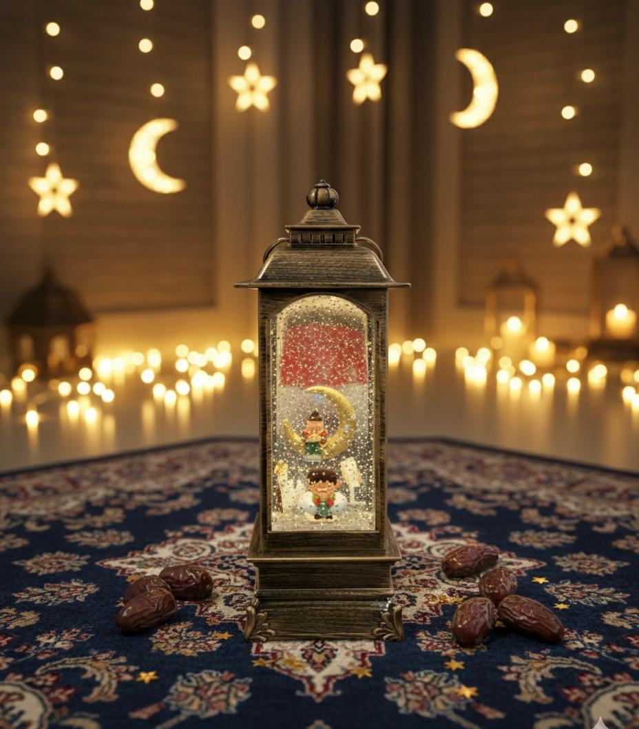 Celestial Harmony: Animated Ramadan Snow Globe Lantern